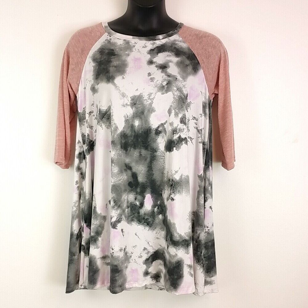 NWT Egy California Women sz L Top Pink Raglan Sleeve Tie Dye Pockets Half Sleeve